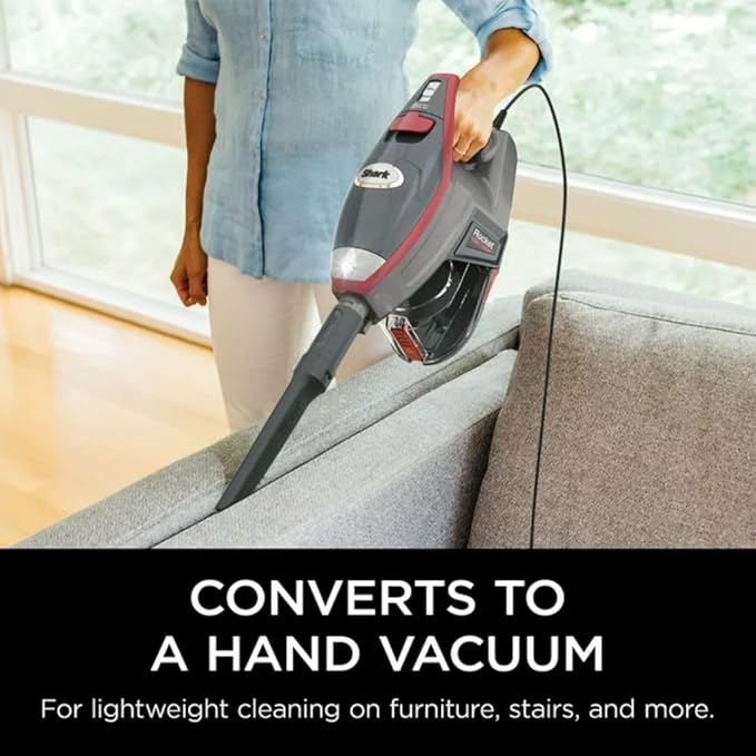 SharkLightweight Corded Stick Vacuum Cleaner with Powerful Suction Swivel Steering and Wall Mount Storage. (Red)