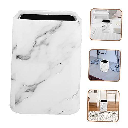 Amosfun Double Layer Marble Wastebasket for Home Kitchen and Office Modern Trash Can No Lid Stylish Trash Bin for Bathroom and Bedroom Decor