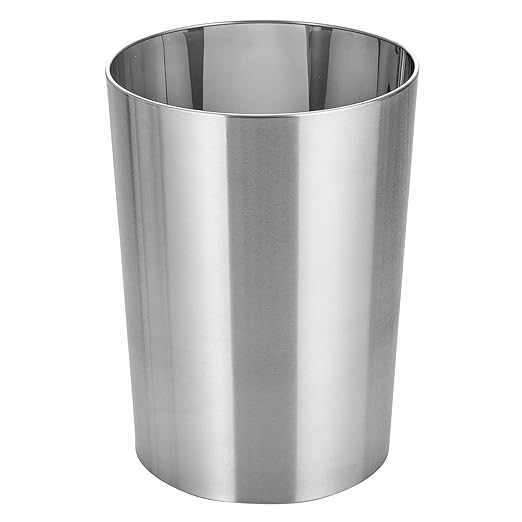 mDesign Stainless Steel Round Metal Trash Can Small 4 Gallon Wastebasket Garbage Basket Bin for Bathroom Bedroom Kitchen or Home Office Holds Waste and Recycle Mirri Collection Brushed