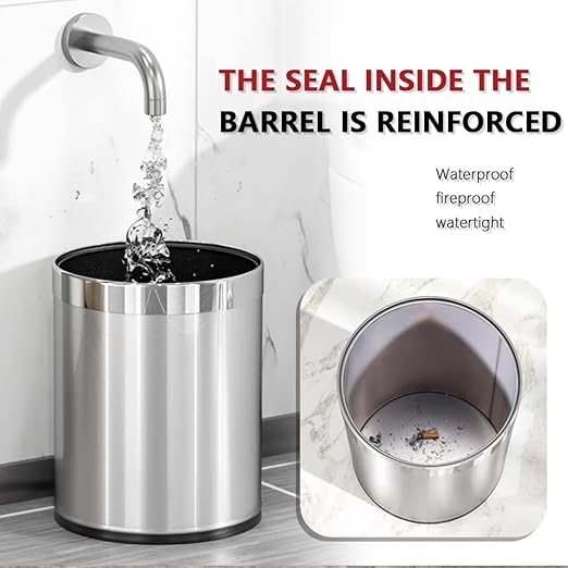2.6Gallon/10LStainless Steel Bathroom Trash CanChrome Trash CanSilver Garbage Can for OfficeWastebasket for HotelOfficeStoreMetal Trash bin Without lid (Silver)