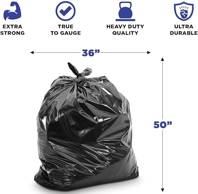 (Pack of 100) Plexon Black Trash Bags - 55 Gallon 2 Mil 36” x 50” - Heavy Duty Round and Square 32-55 Gallon Trash Cans Large Durable Garbage Trash Can Liners