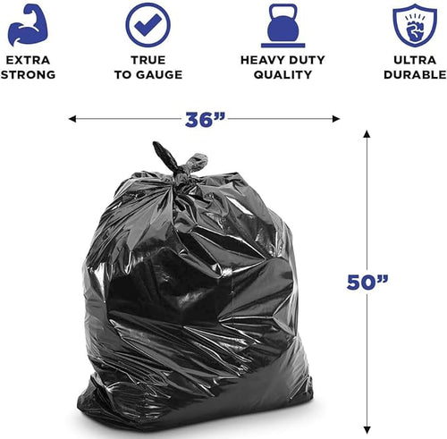 (Pack of 100) Plexon Black Trash Bags - 55 Gallon 2 Mil 36” x 50” - Heavy Duty Round and Square 32-55 Gallon Trash Cans Large Durable Garbage Trash Can Liners