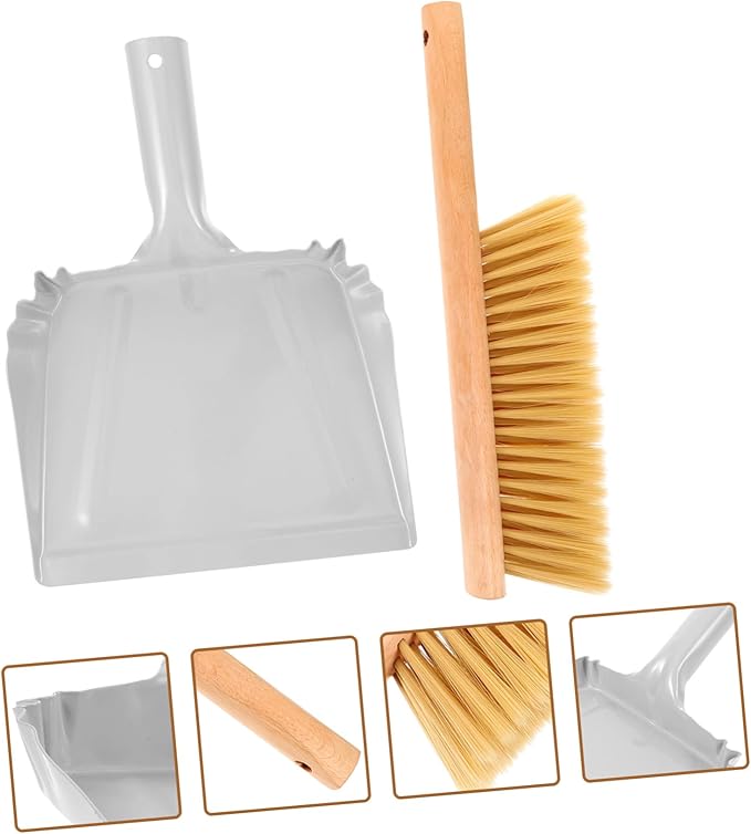 1set Wooden Hand Broom with Dustpan Compact Whisk Broom for Cleaning Bed Sofas and Cars Portable Dust Brush with Soft Bristles for Dust Removal Lightweight and Easy to Store