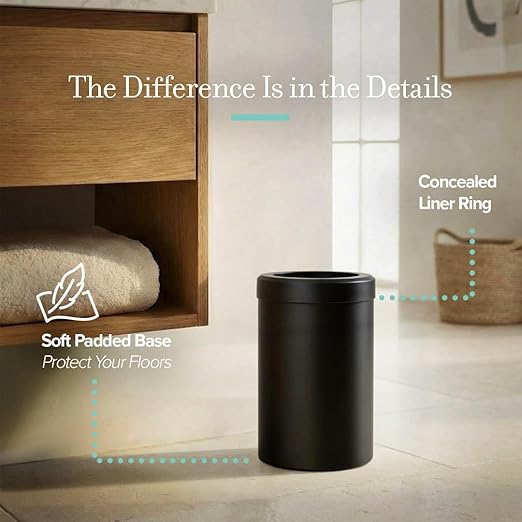 Gatco Small Bathroom Trash Can With Lid Round 3 Gallon Stainless Steel Wastebasket Under Sink Matte Black For Bathroom Bedroom Office (1912)