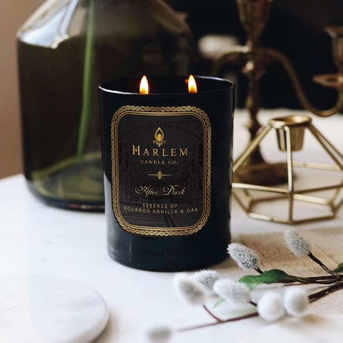 HARLEM CANDLE CO. After Dark - Luxury Scented Soy Candle 11 oz - 80-Hour Burn Time | Bergamot Saffron Bourbon Vanilla Oak | Scented Candles for Home