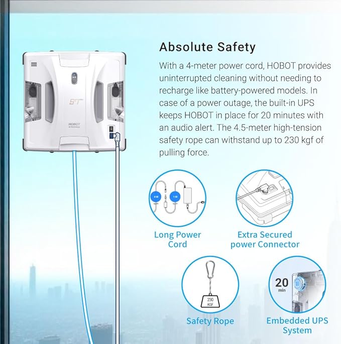 HOBOT S7 Pro Window Cleaning Robot | Dual Mop Polish Hand Wiping Technology 15nm Ultrasonic Spray 4800Pa Suction | Automatic Window Washer Robot for Framed/Frameless Glass Indoor &amp Outdoor Use