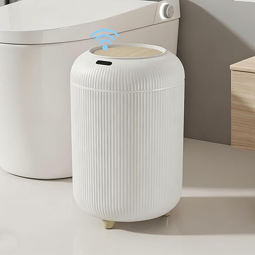 URALFA Automatic Bathroom Trash Can with Lid 3 Gallon Motion Sensor Trash Can Soft Close Removable Legs Touchless Trash Bin Smart Plastic Garbage Can for Bedroom Office Kitchen White