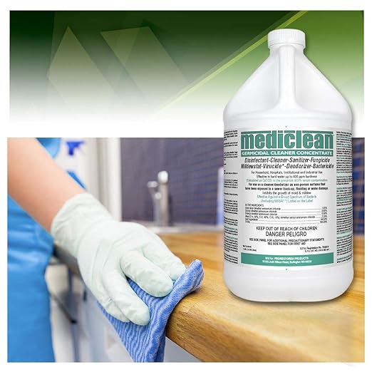 Mediclean Germicidal Cleaner Concentrate Disinfectant Sanitizer Deodorizer Fungicide Mildewstat Virucide Lemon Scent Hospitals Industrial Household Inhibits Mold and Mildew (4 Gallons)