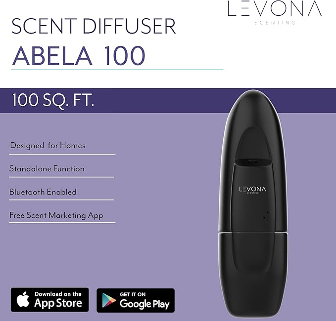 Levona Scent Waterless Diffuser - Essential Oil Aroma Smart Plug-in Portable Scent Machine for Home Office &amp Hotel Room Covers 500 sqft - Abela 100 Matte Black (with 120ml Oil &amp Cleaning C