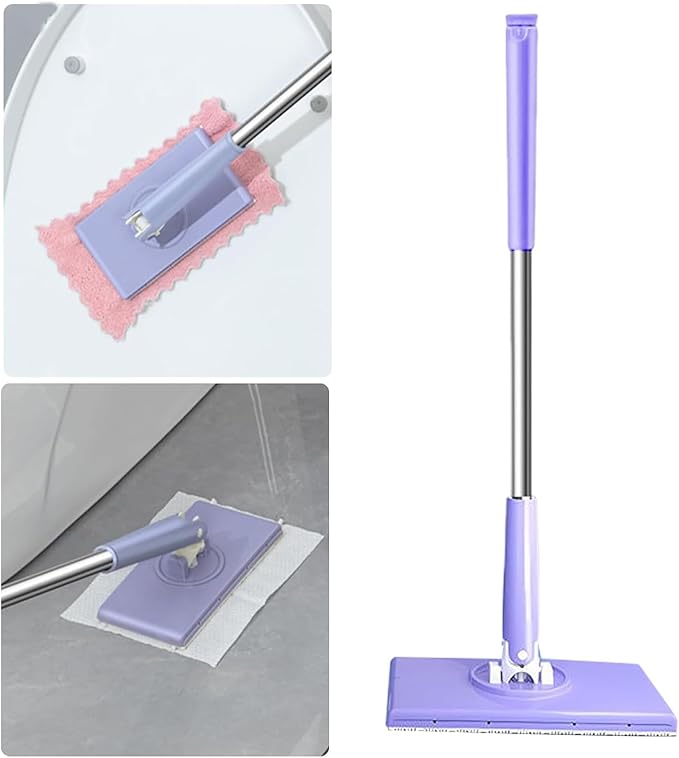 No-Wash Mop Multi-Surface Cleaning Tool Uses Disposable Face Towel Hands-Free Replacement Easy to Operate for Corners Gaps Walls Ceilings (White)