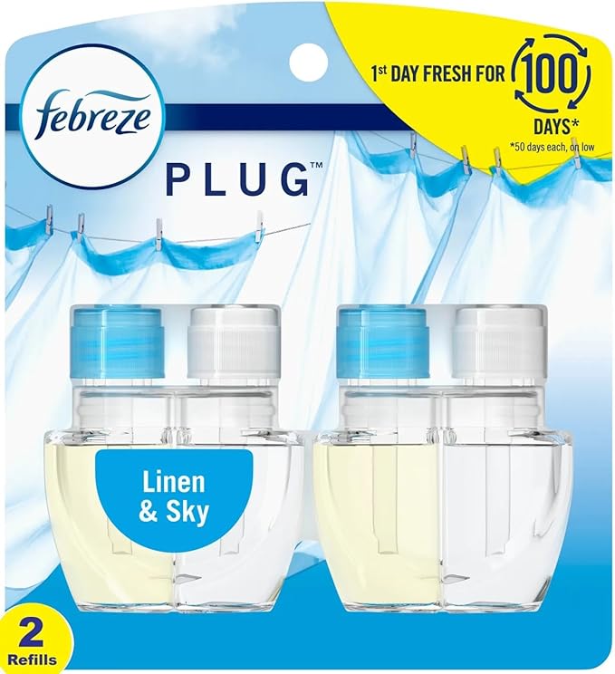 Febreze Plug with Fade Defy Technology Air Freshener (2) of 0.87 fl oz Refills (Linen &amp Sky)