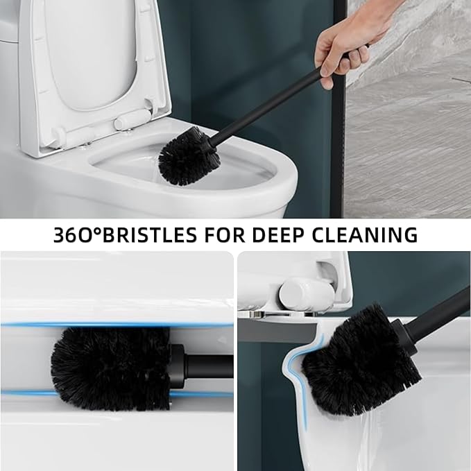 Toilet Brush and Holder Set 2 PCS Decorative Toilet Bowl Brush and Holder Set Bathroom Aceessories Toilet Scrubber Brush Set with Heavy-Weight Resin Base with Long Handle (Beige)