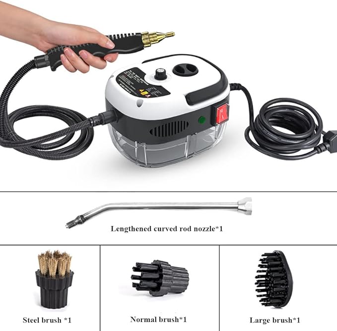 Portable Handheld Steam Cleaner 2500W 105C Steam 3BAR Pressure 1000ml Tank 6-Position Adjustment Floor Sink Car etc.