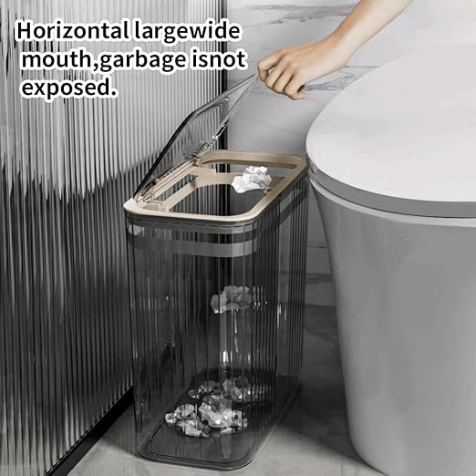 Bathroom Trash Can with Lid3.5 Gallon Garbage Canfor Bedroom Office Plastic Slim Waste Basket with Press Top Lid 15l Clear Trash Bin for Home Slim Trash Bin Clear Kitchen(Gray)