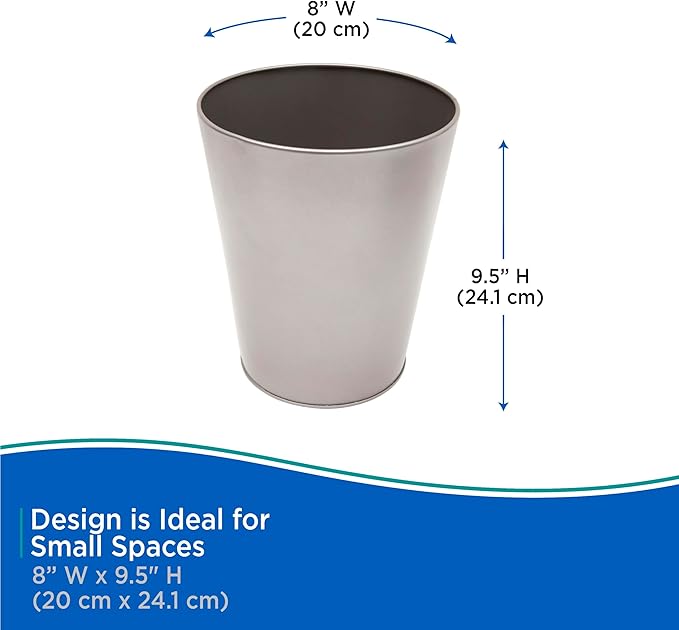 Kenney KN80003 Storage Made Simple 1.3 Gallon (5.5 Liter) Small Open Top Rust-Resistant Metal Waste Basket/Trash Can/Garbage Can for Bathroom Bedroom Home Office Laundry Room or Dorms Pewter