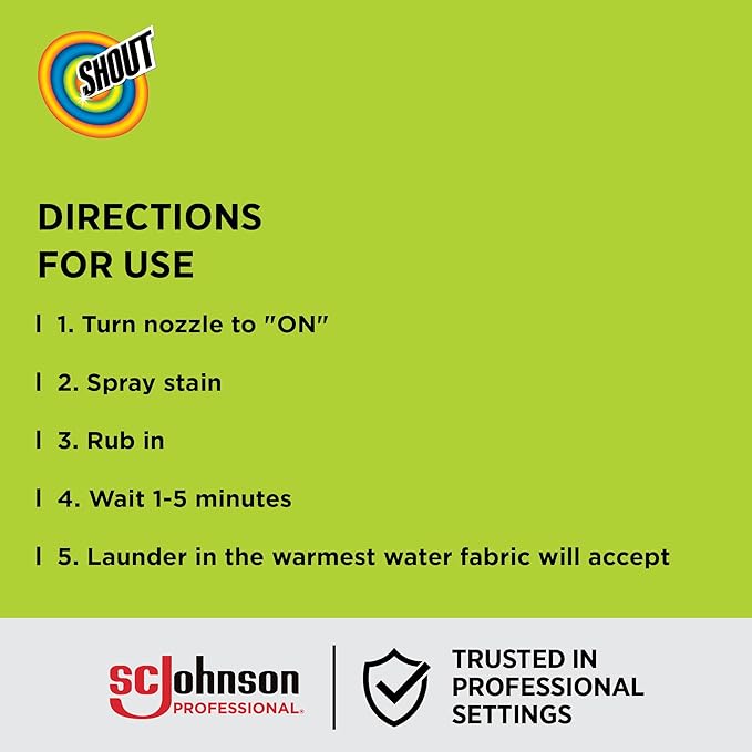 SC Johnson Professional Shout Active Enzyme Laundry Stain Remover Spray 22 fl oz Pack of 8