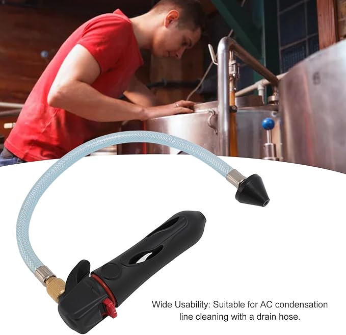 AC Drain Line Cleaner Tool ABS Brass Threaded Drain Opener Tool with Hose for Condensate Line (Black)