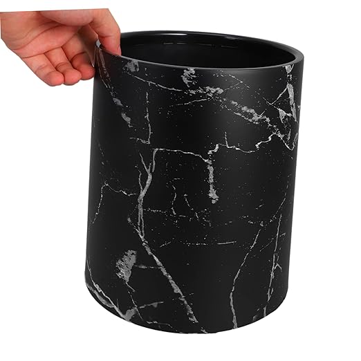 Healifty Marble Pattern Trash Can Lidless Wastebasket for Home Office and Bathroom Modern Decorative Garbage Can Stylish Organizing for Spaces