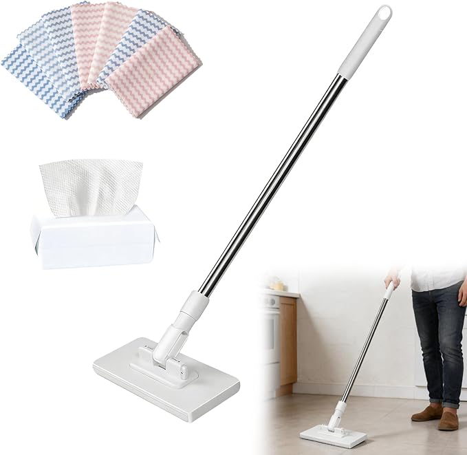 Zero Touch Mini Mops Convenient Cloth Changing Mini Mop Snap Grip Minimop 39 Long Handle Mopping Sweeper Stick for Gaps &amp Multi-SurfaceRetractable &amp Adjustable (2 Set)