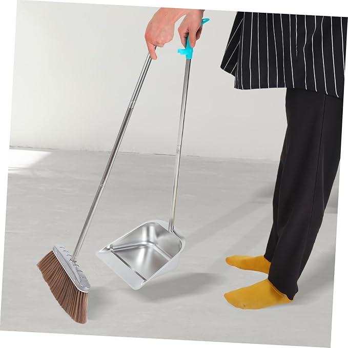 Hand Broom and Dustpan Set Stainless Steel Dustpan Handle Versatile Cleaning Tool for Home Office