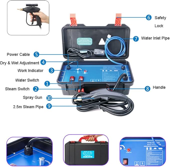 High Pressure Steam CleanerPortable Steam Cleaning Machine with High Pressure Wash FunctionHandheld Steam Cleaning Tool for Kitchen Furniture Car 110V