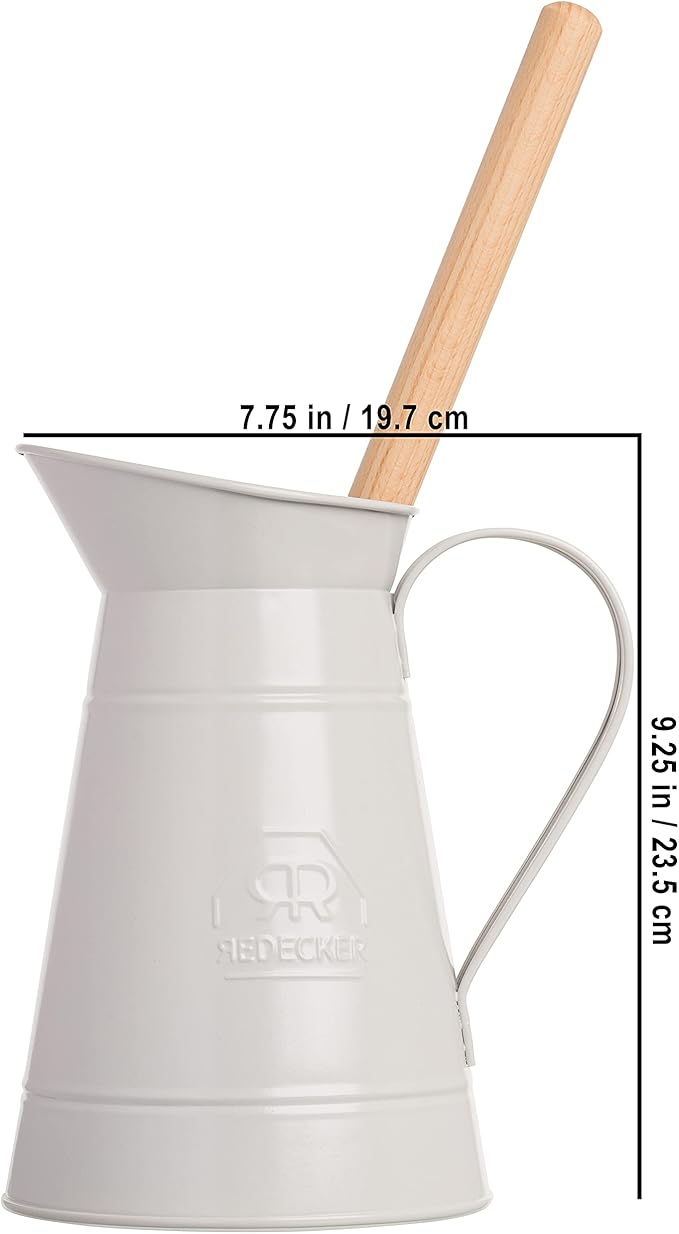 Redecker White Coated Metal Toilet Brush Set with High Grade Nylon Toilet Brush with Oiled Beechwood Handle Replaceable Head Vintage Design with Handle and Spout Made in Germany