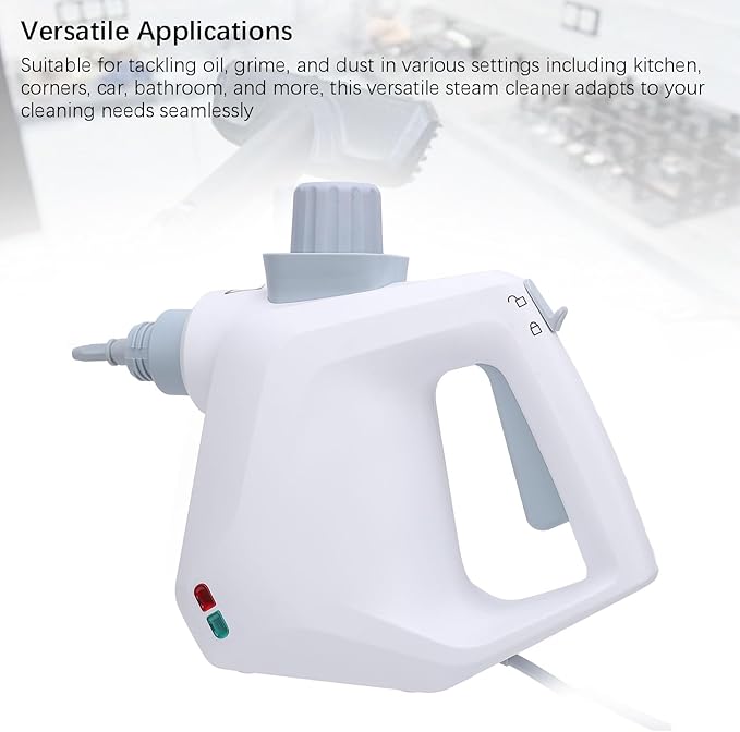 1000W Handheld Steam Cleaner with Child Lock for Efficient Cleaning for Kitchen Bathroom Portable with Extension Hose Round Brush Detergent Tank (US Plug 100‑120V)