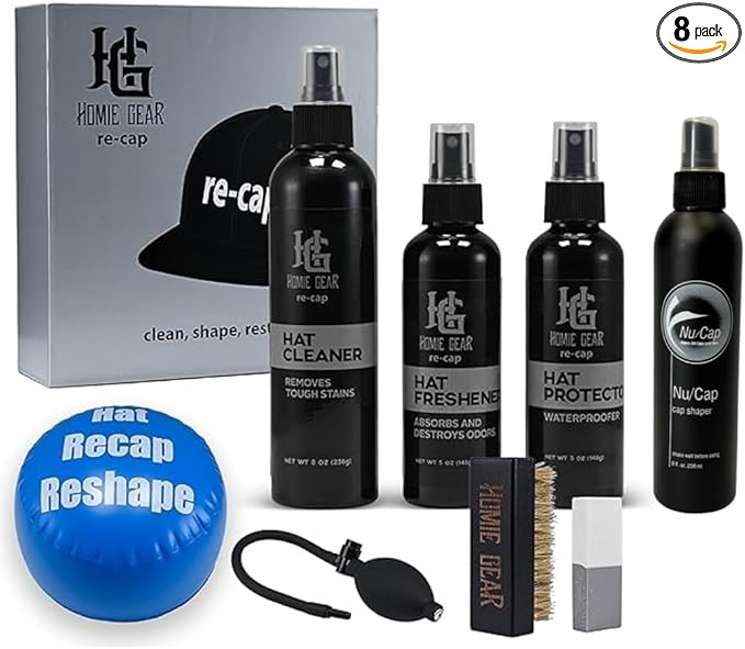 Cap Shaper Spray 8 Fl Oz with Re Cap Cleaning Kit | Hat Care for Baseball Cap for Cleaning Refreshment &amp Protection your Cap | Repel Stains from Caps &amp Hats