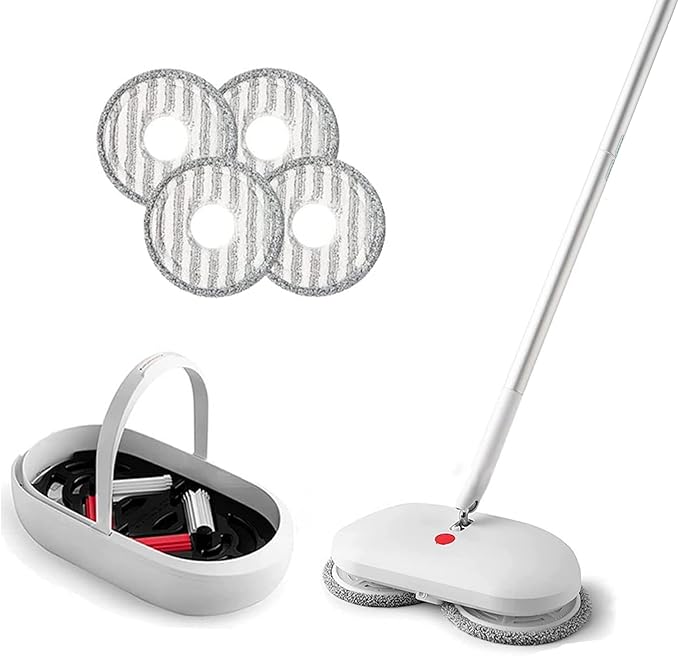 Cordless Electric Spin Mop Power Mop with 4 Floor Scrubber Pads/Automatic Cleaning Bucket/Water SprayerLightweight &amp RechargeableSuitable for Wooden Marble Tile Hardwood Floor.