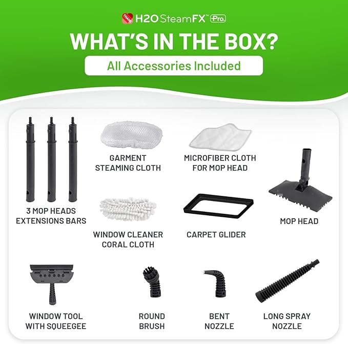 H2O Steam FX Pro Handheld Steam Cleaner | 5-in-1 Spot Cleaner &amp Floor Mop | Includes Extension Bars Window &amp Garment Tools | Grout Glass &amp Sealed Floors