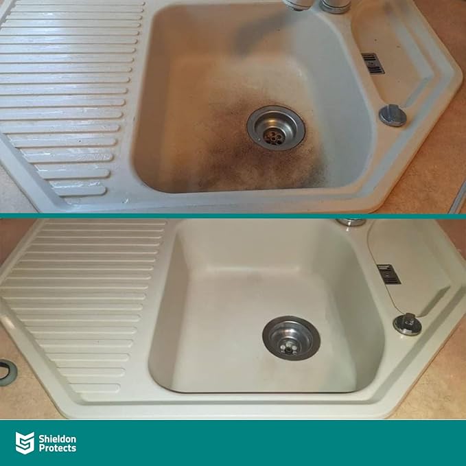 Shieldon Protects Sink Restorer Kit – 3-Step System: Heavy Duty Kitchen Sink Cleaner Hard Water Stain Remover &amp Nano Sealer Protector for Granite Composite Quartz Porcelain &amp Ceramic Kitche