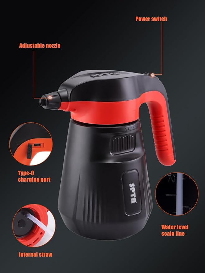 SPTA Pressure Foam Sprayer 2.25L/76 oz Electric Pressurized Soap Sprayer Car Foam Sprayer Cordless Pump Sprayer Car Wash Pressure Washer Foamer with 500ML Shampoo for Detailing