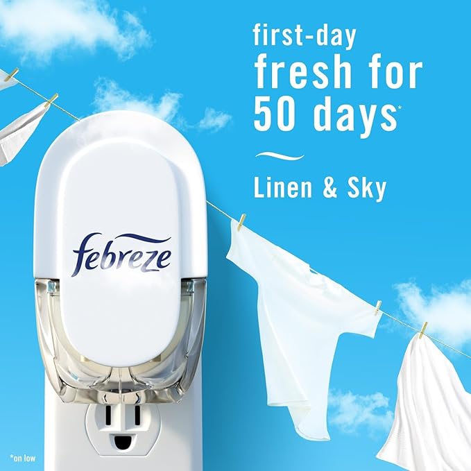 Generic Odor-Fighting Fade Defy PLUG Air Freshener By Febreze (1) Pack of (4) Refills 0.87 fl oz each (Linen &amp Sky) Clear