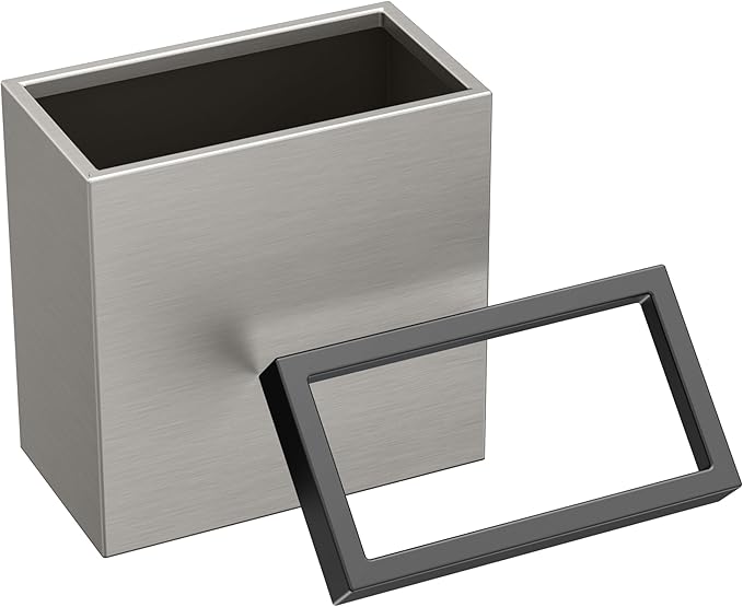 Gatco Modern Rectangle Wastebasket Satin Nickel and Matte Black Combo - Stainless Steel Trash Can with Removable Lid Leakproof 3 Gallon Capacity for Bathroom Bedroom Kitchen or Office