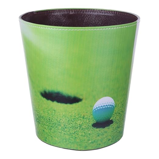 10L/2.64 Gallon Trash Can Decorative Waste Basket PU Leather Waste Paper Basket Waterproof Garbage Can for Bathroom Bedroom Office Kitchen and Living Room - Golf