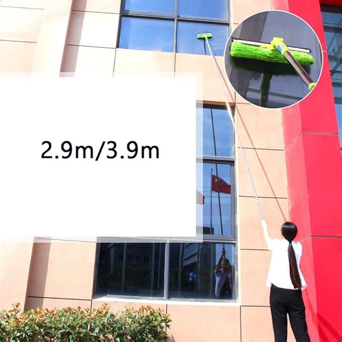 Telescopic Window Cleaner 2.9m/3.9m Cleaning Kit with Extension Pole High Altitude Glass Cleaning Microfiber Feather Duster/3.9m (3.9m)