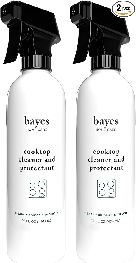 Bayes Cooktop Cleaner and Protectant for Daily Use - Cleans Shines and Protects Ceramic Glass and Enamel Cooktops - For Fingerprints Grease Residue and Smudges - 16 oz 2 Pack