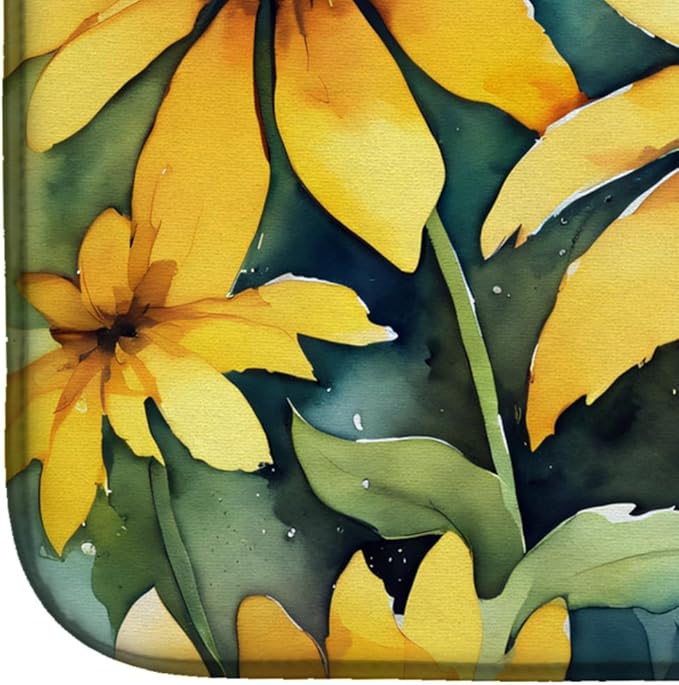 Caroline's Treasures DAC1666DDM Maryland Black-Eyed Susans in Watercolor Dish Drying Mat Absorbent Dish Drying Mat Pad for Kitchen Counter Dish Drainer Mat for Countertop 14 x 21 Multicolor