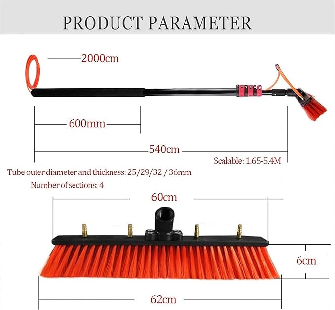Outdoor Window Cleaning Pole Water Fed Telescopic Brush Water Fed Pole Kit with Hose Spray Solar Panel Cleaning System (5.4m/18ft)