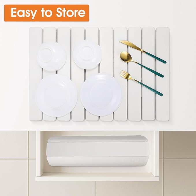Large Stone Drying Mat for Kitchen Counter - 24x16 Dirt-Resistant Quick Drying Fast Absorbent Non-Slip Diatomite Mat Natural Diatomaceous Earth Dish Drying Pad for Dish Rack (White)