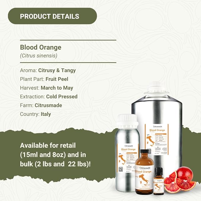 Blood Orange Essential Oil - Direct from Citrusmade in Sicily - Pure Essential Oil for Diffusers and Aromatherapy - Natural Citrus Scent | 100% Pure Therapeutic Grade (8oz)