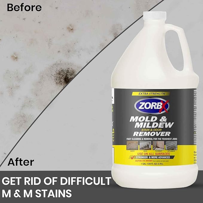 ZORBX Extra Strength M&ampM Remover and Cleaner - Bleach Free Cleaner Spray | Scrub Free Formula | All-Purpose Odor Remover for Carpet Bathroom Walls Wood Shower and Car - 24 FL Oz + 128 Fl Oz