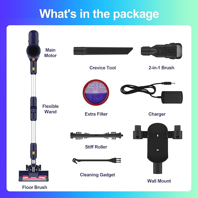 Cordless Vacuum Cleaner 6 in 1 Powerful Stick Vacuum for Home 2200mAh Battery Vacuum Rechargeable Vacuum (Cobalt)