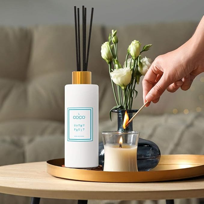 COCO by Stone 5oz Reed Diffuser (Stone Fruit) Luxury Scented Oil Diffuser Aromatherapy Reed Diffusers for Home Diffusing Oil FragranceFragrance Products Reed Diffusers for Home Vegan