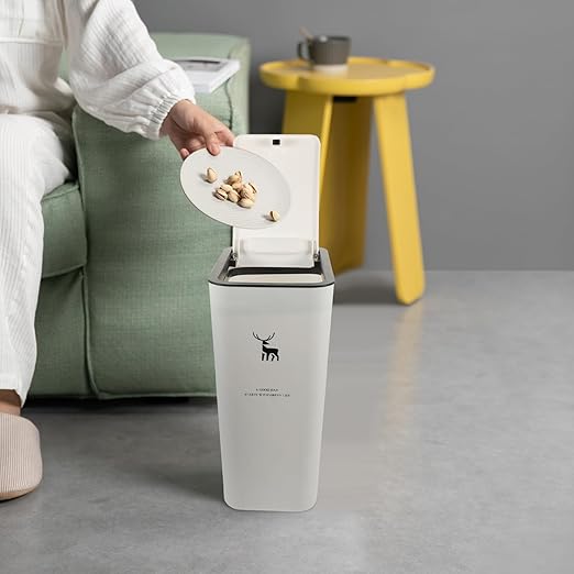 Alipis Slim Trash Can 10L Plastic Trash Can with Press Top Lid Modern Waste Basket Rubbish Bin Container for Home Office Bathroom White