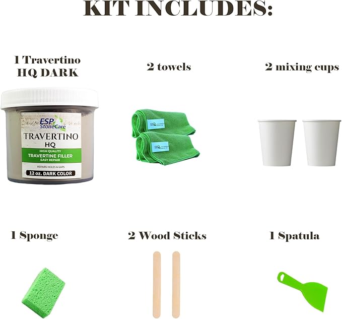 Travertino HQ Dark Repair Kit – Travertine Hole &amp Crack Filler with Tools (Dark Stone Shade)