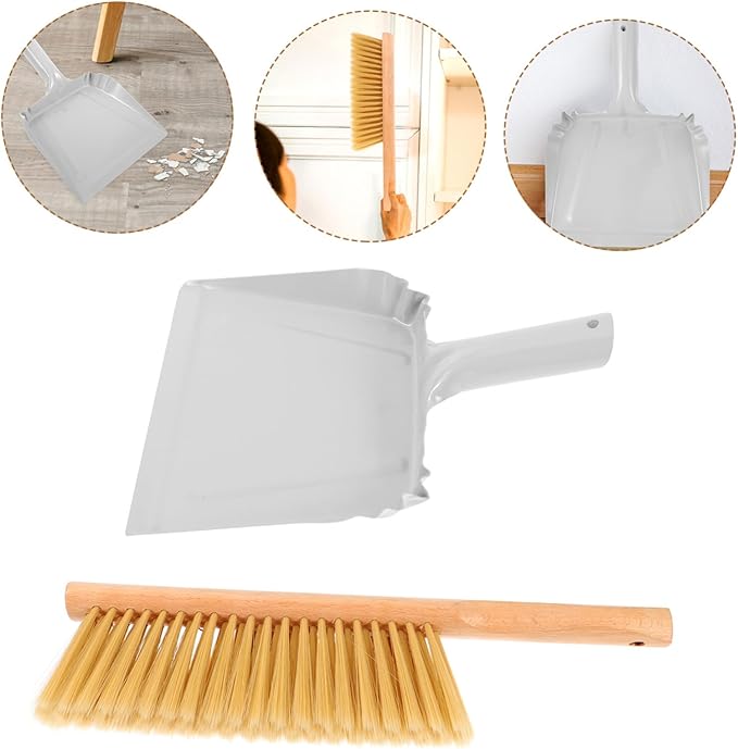Cabilock 1set Wooden Handle Hand Broom with Dustpan Small Whisk Broom for Cleaning Home Furniture Sofa and Carpet Compact Design for Easy Dust Removal and Portability