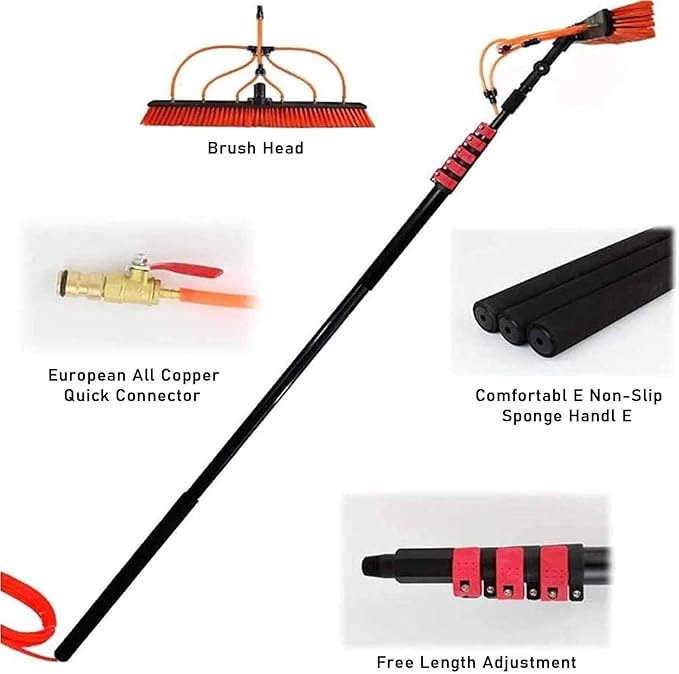 Window Cleaning Rod 3.6-12 M Water Fed TelescopicBrush.Water/Hose Delivery Pole Window Cleaning Brush Unit Telescopic Window Cleaning Kit 30FT/9m35cmbrushhead-6M/20FT