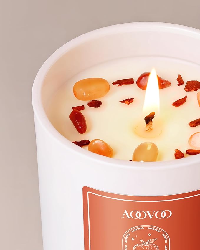 AOOVOO Apple Pie Scented Candles for Women - Aromatherapy Candle with Crystals Inside 10oz Soy Candles for Home Scented Birthday Gifts Valentines Day Candle for Women Mom