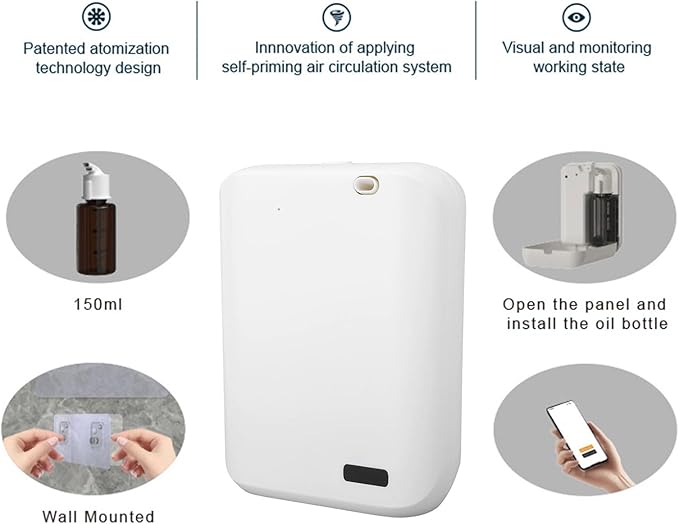 Smart APP Scent Diffuser Wall Mount Waterless Diffuser Silent Air Freshener Diffuser for Hotels Offices Conference Rooms Clubs (White)